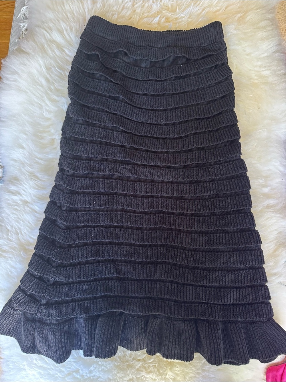 Anthropologie Black Tiered Knit Ruffle Hem A-Line Skirt